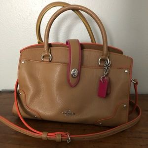 Coach - tan with pink, orange, and yellow accents